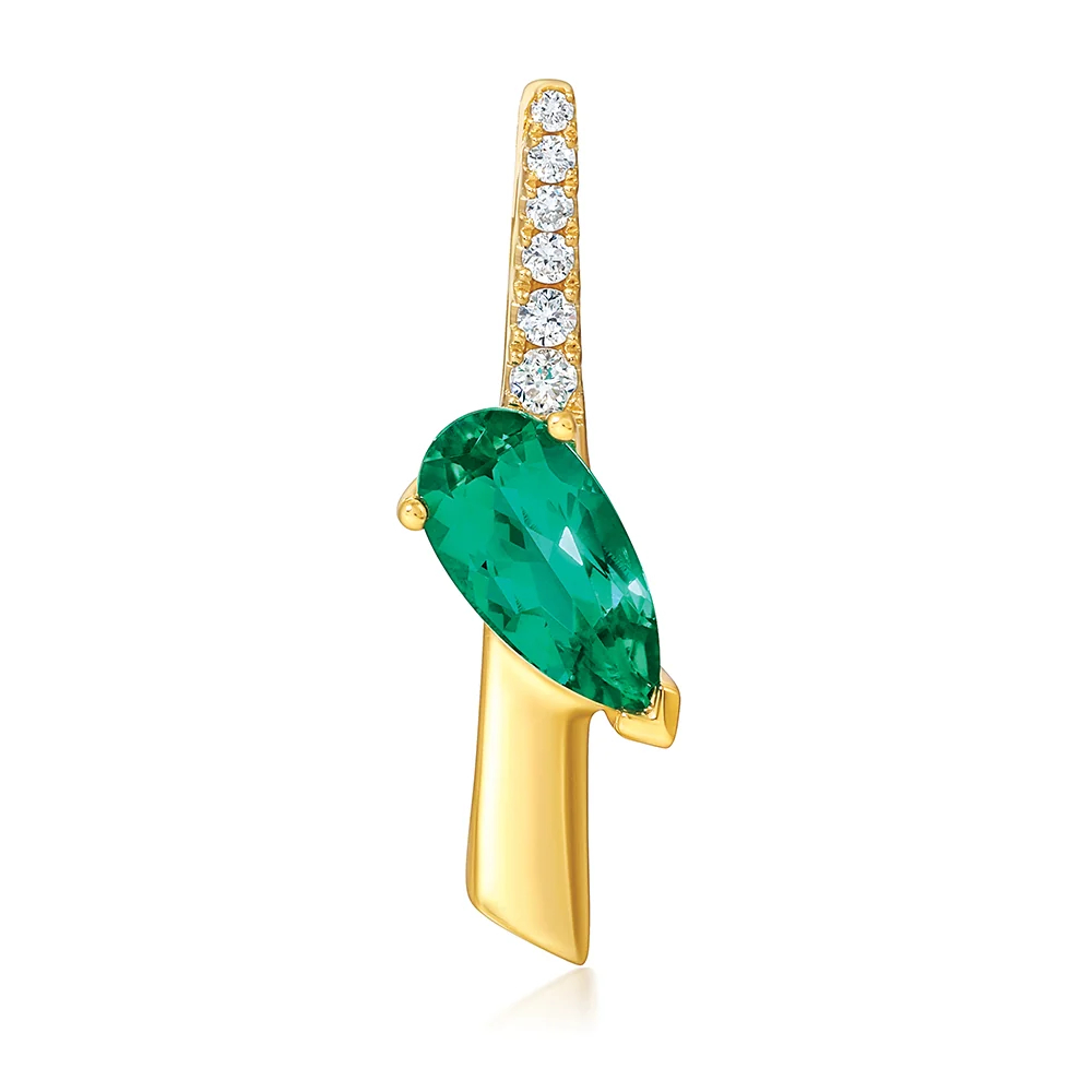 Pendentif or jaune 14 carats, émeraude en poire laboratoire de 51 points, 5 points de diamant de laboratoire total