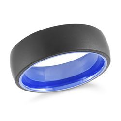 Jonc en tungsten brossé noir et bleu - TG-040 - Malo