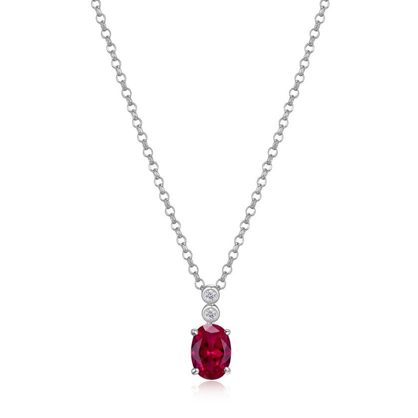 Collier argent rhodié, rubis synthétique, zircons