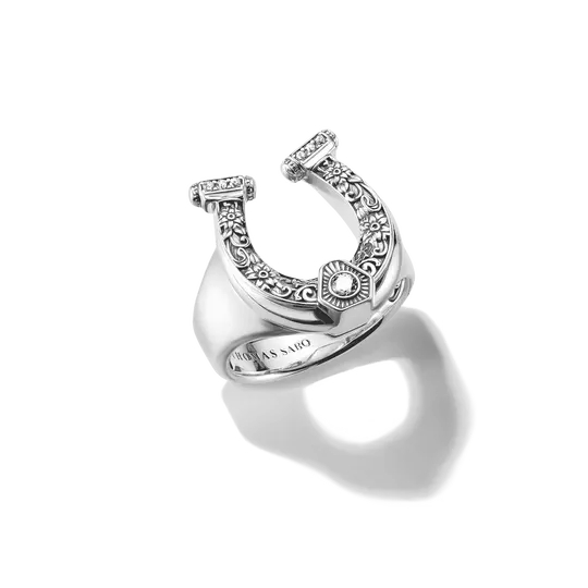Bague fer à cheval, argent, zircons incolores