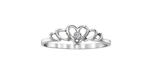 Bague coeur or blanc, dia 1 pt - DD7337 - Corona