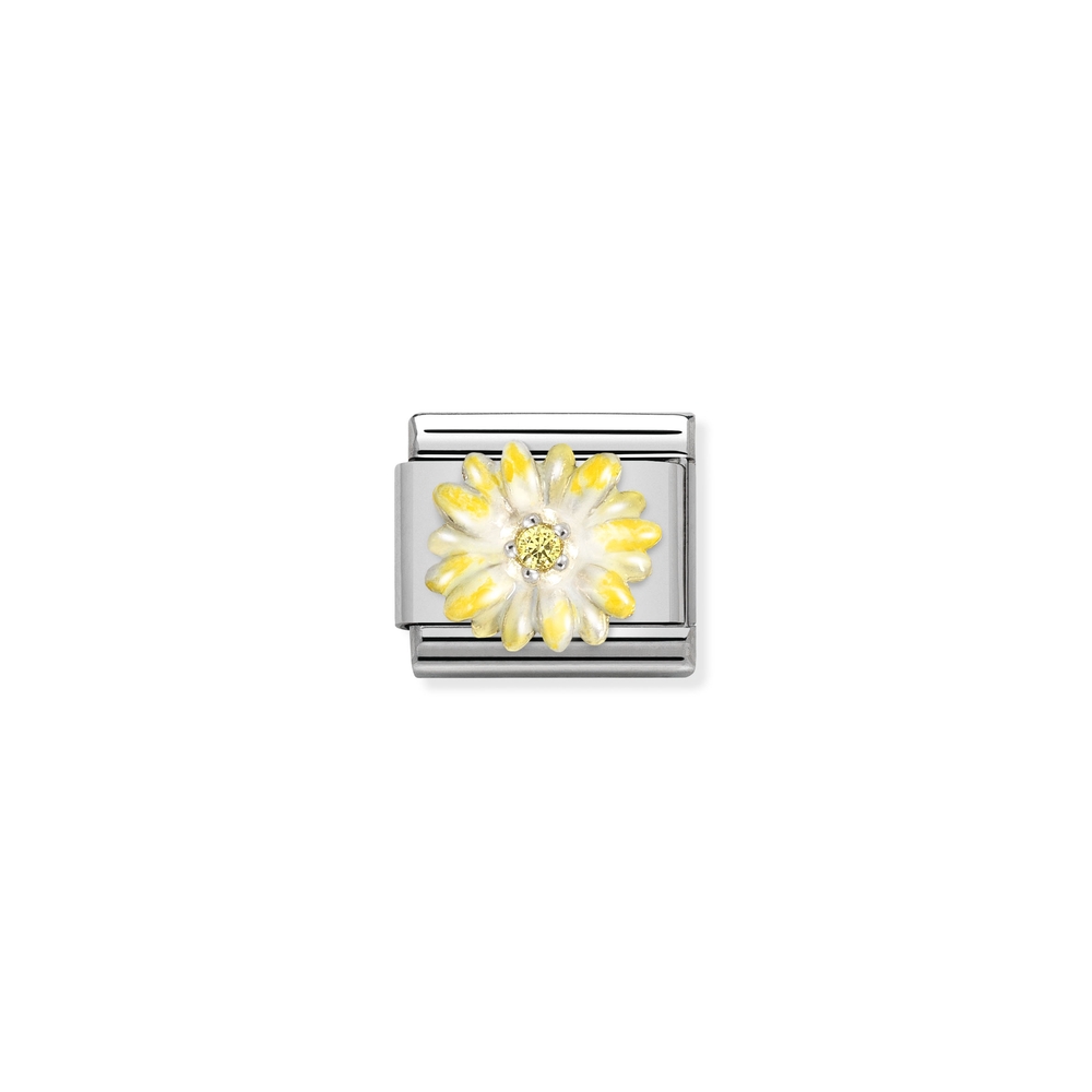 Maille classique fleur jaune, acier inoxydable, argent, zircon jaune, émail jaune - 33032104 - NOMINATION