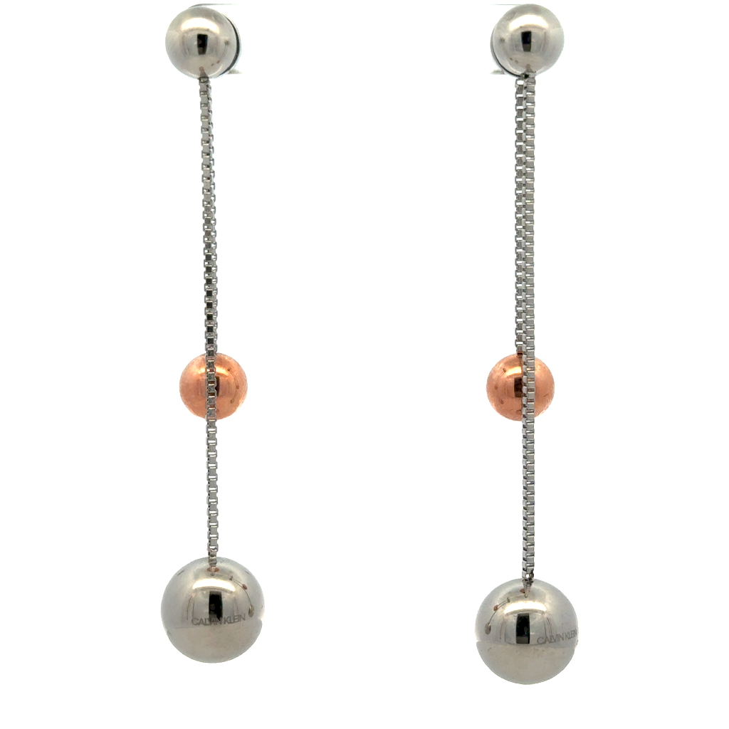 Boucles d'oreilles pendantes acier inoxydable 2 tons (blanc et rose)