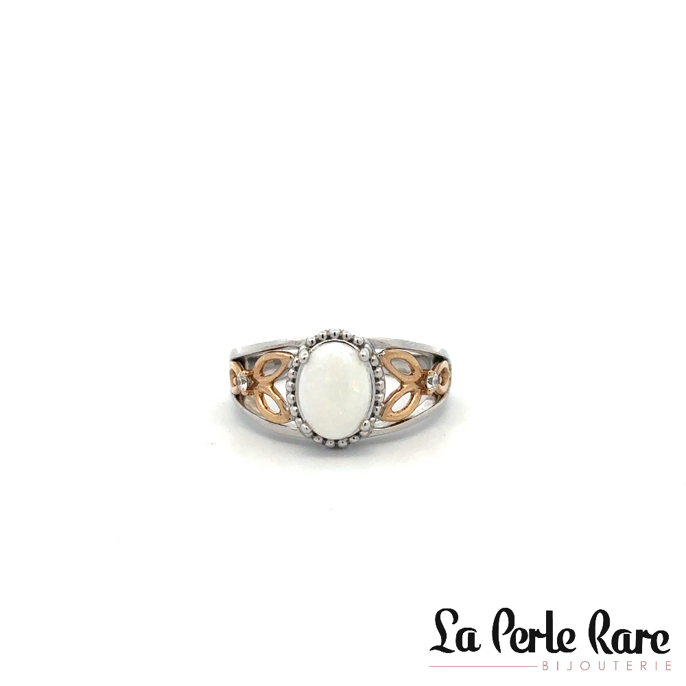 Bague or 2 tons (blanc/jaune) 10 carats, opale, 1 point de diamant total - 876R9D - Exclusivités