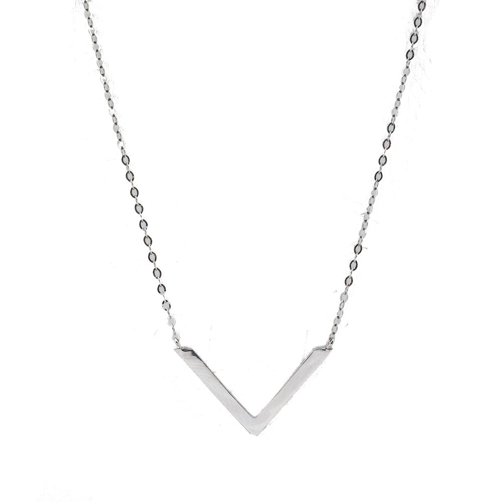 Collier en V, or blanc 10 carats