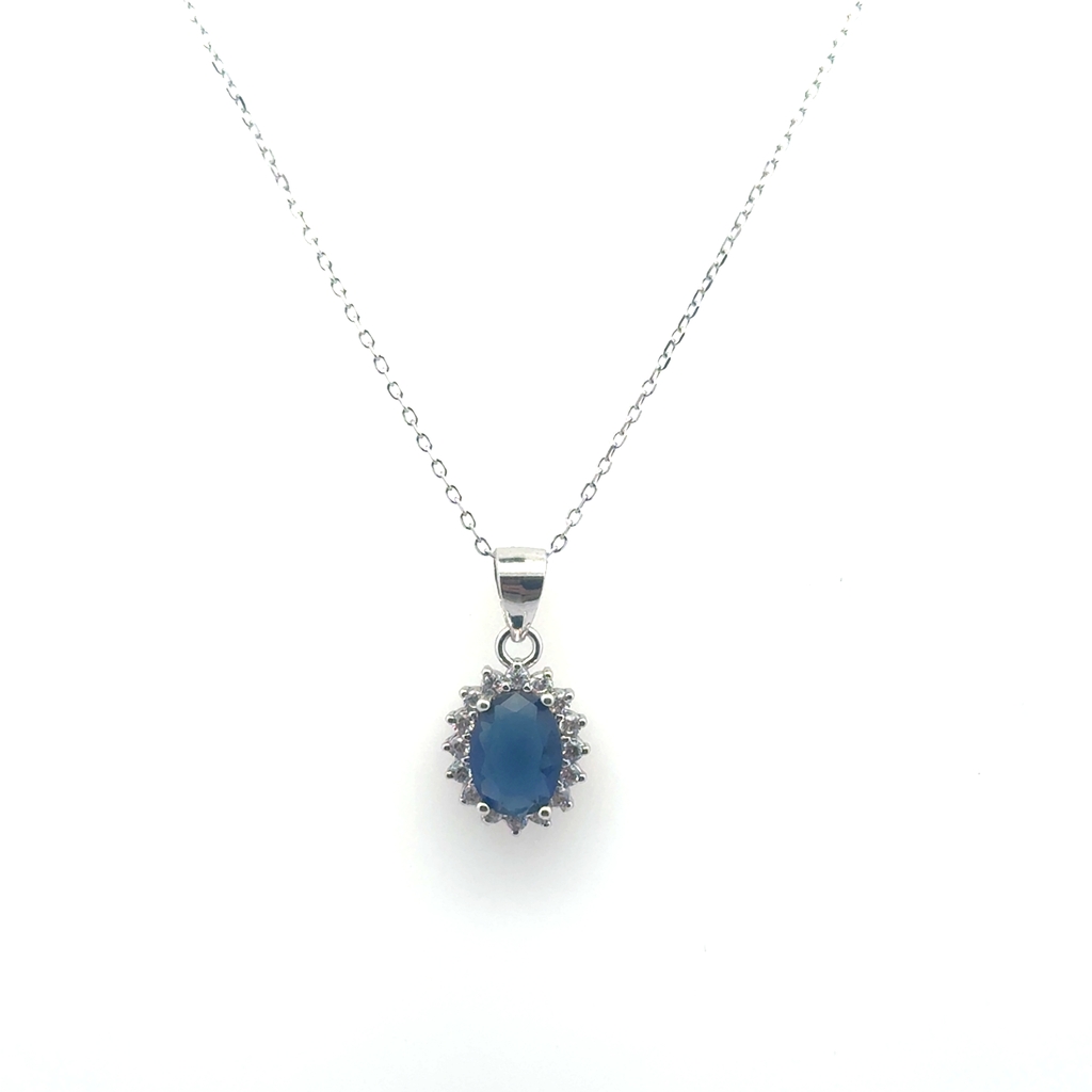 Pendentif argent, zircons bleu et blancs