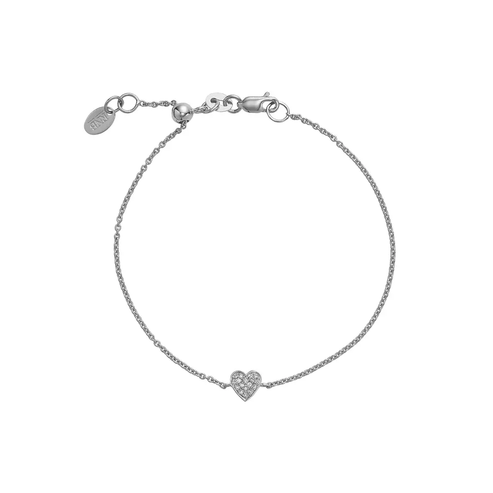 Bracelet coeur or blanc, 4 pts dia tot - 04-04H02 - Rnb