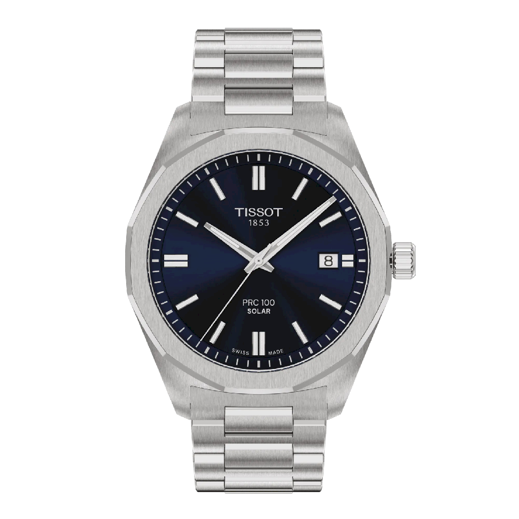 Tissot PRC 100 Solar watch, stainless steel, purple dial