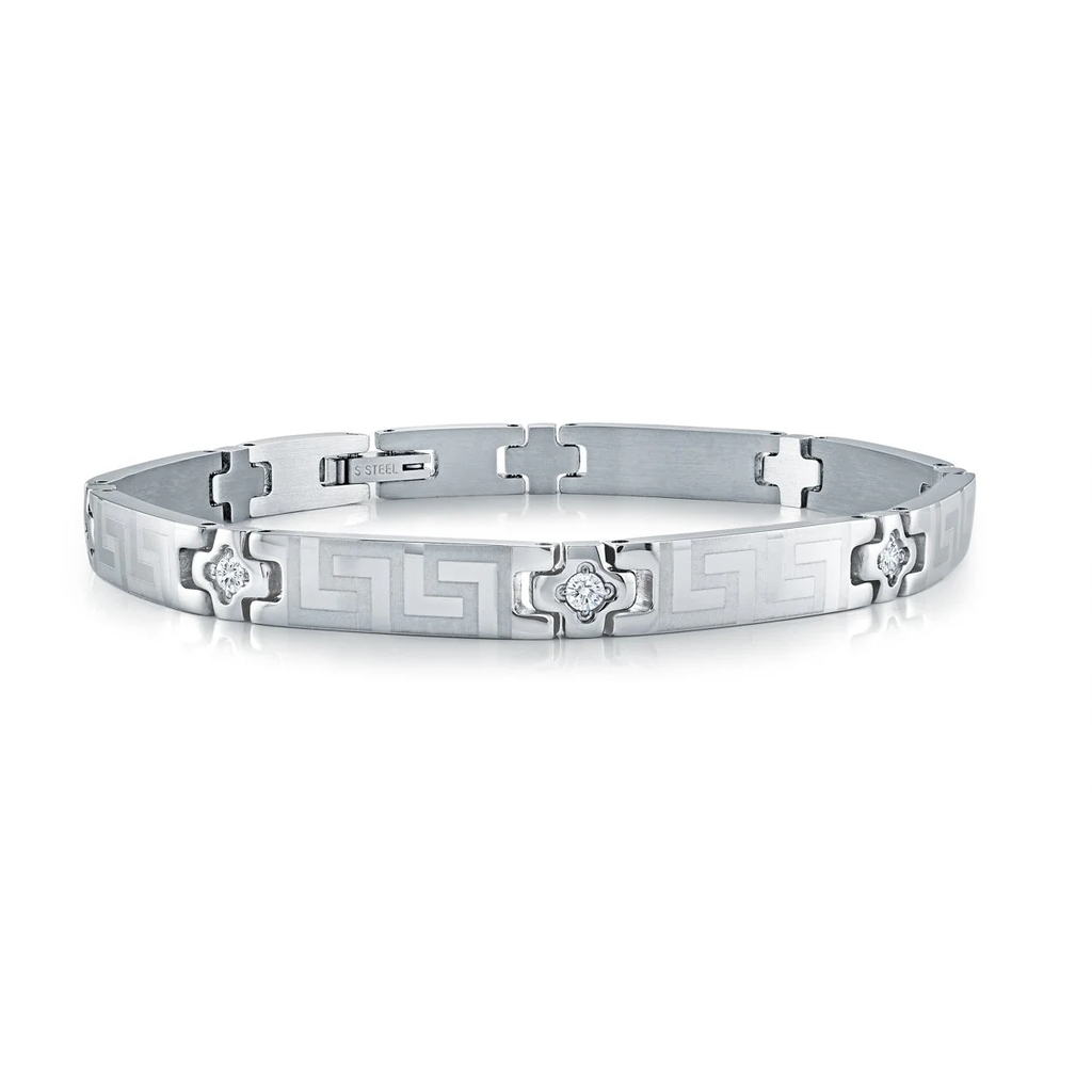 Bracelet de style Versace, acier inoxydable, zircons incolores