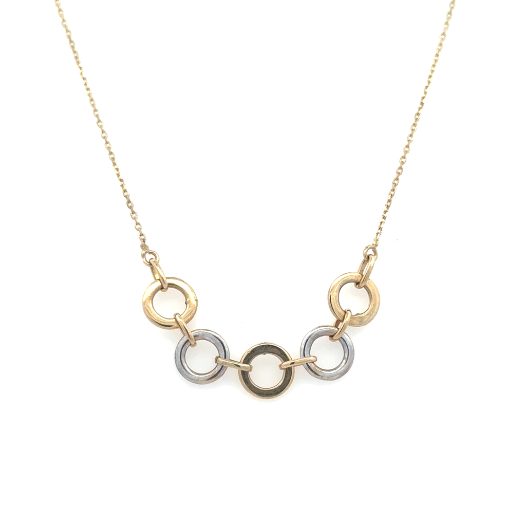 Collier or 2 tons (jaune et blanc) 10 carats, zircons incolores