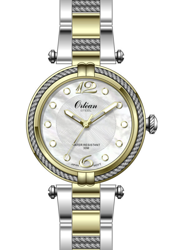 Montre acier 2 tons (blanc/jaune), fond blanc - ME3556 - Orlean