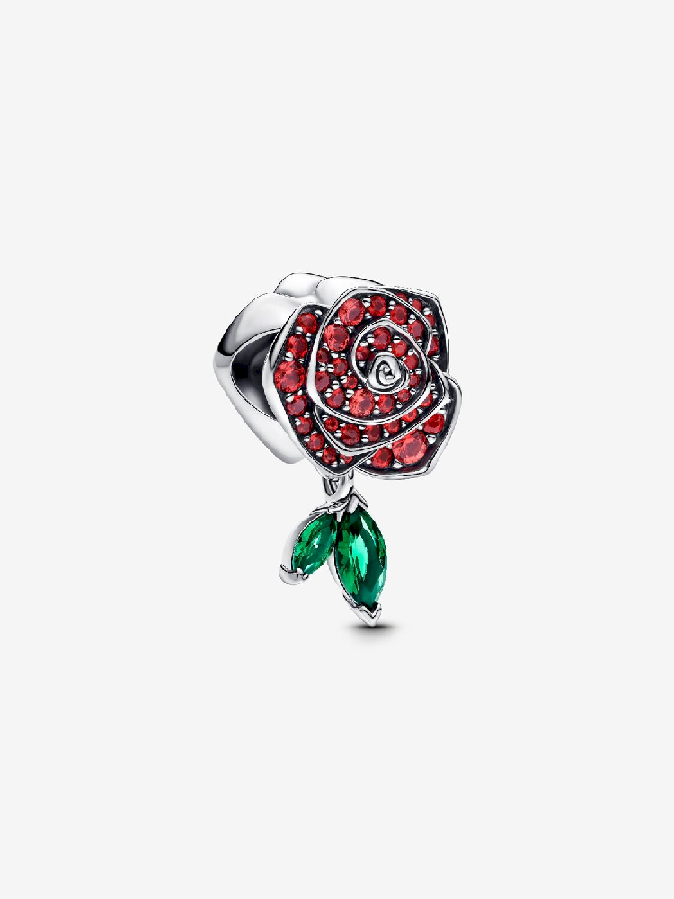 Bille rose fleurie scintillante, argent, cristaux rouges et verts - 793201C02 - Pandora