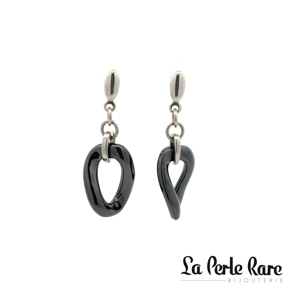 Boucles d'oreilles pendantes acier inoxydable, céramique noire - 170-ER443 - Steelx