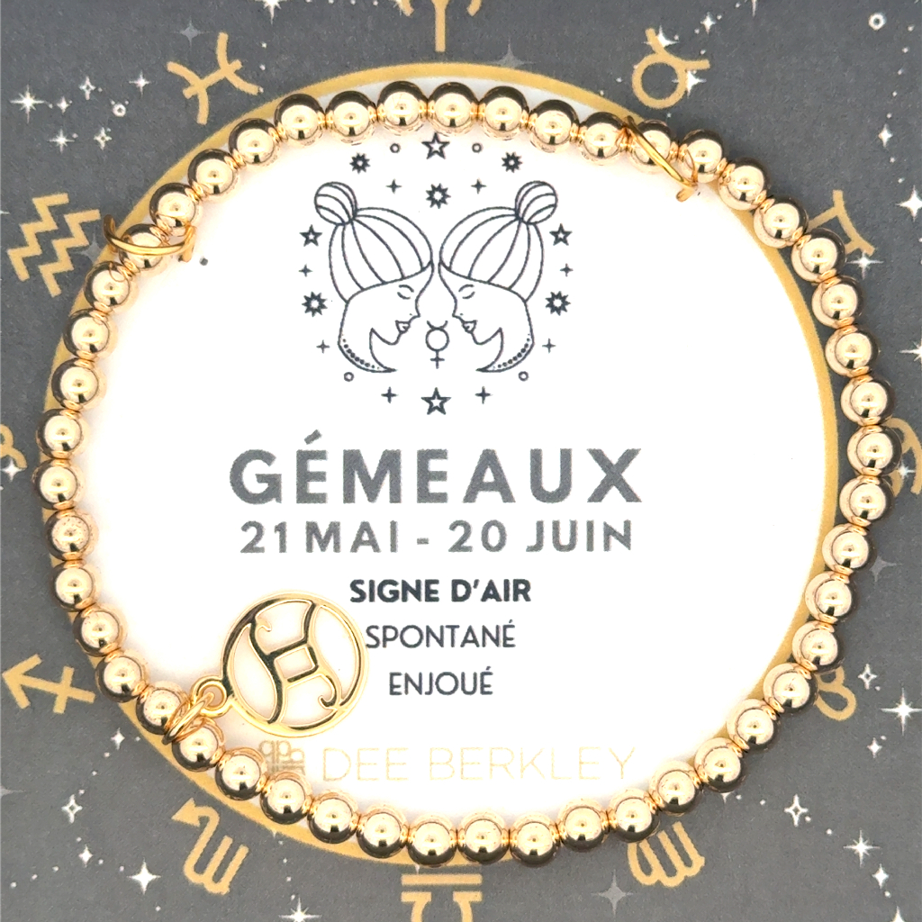 Bracelet zodiaque Gémeaux, métal avec finition en or