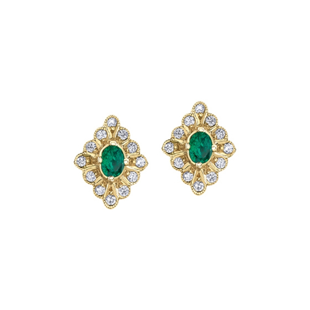Boucles d’oreilles en or jaune avec émeraude et 24 points de diamants - DD7399 - Corona