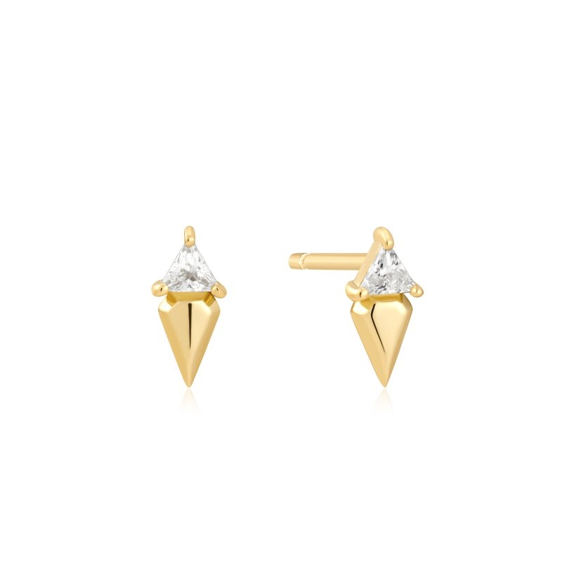 Boucles d'oreilles fixes argent doré, zircons incolores - E059-04G - Ania Haie