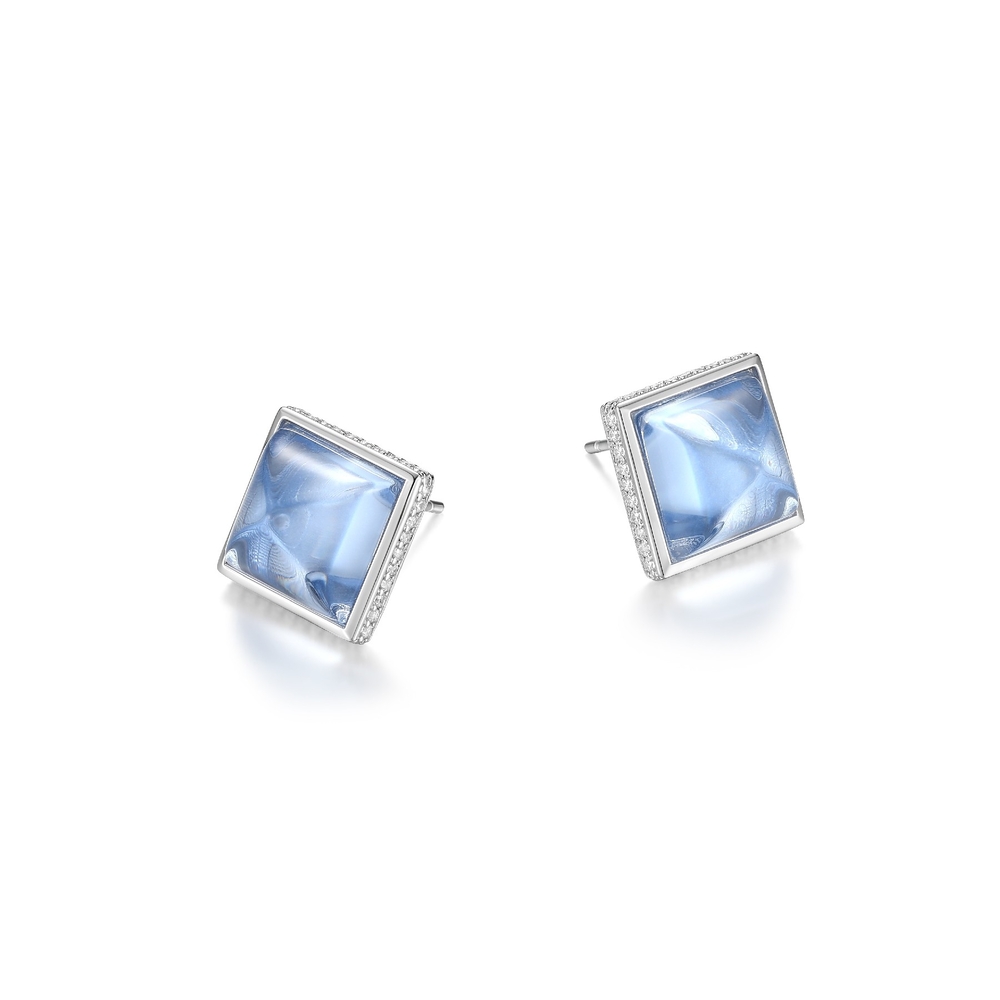 Bo fixes argent rhodié, quartz bleu synthétique, zircons - R2LCSPBV58 - Elle