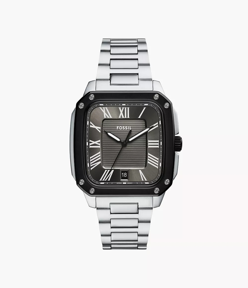 Montre carrée, acier inoxydable, fond noir - FS6122 - Fossil