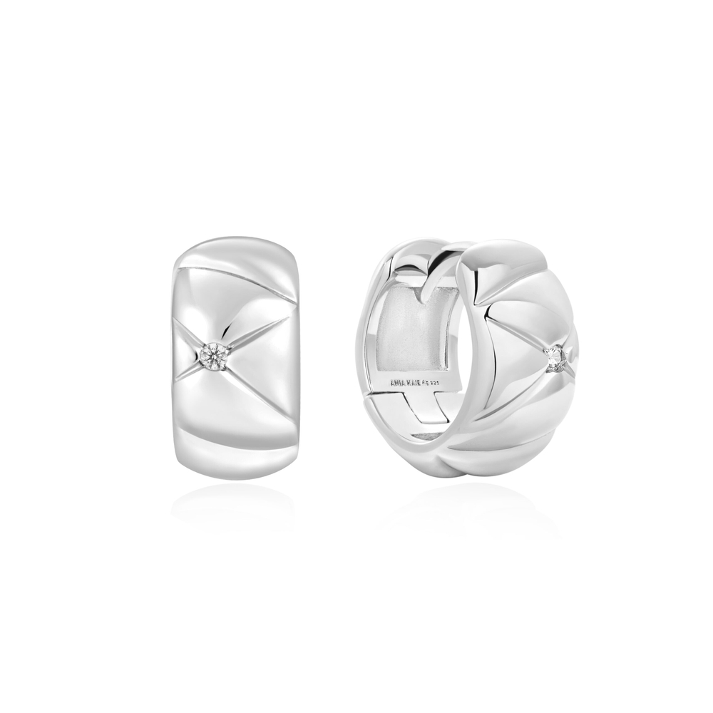 Anneaux de type huggies texturés, argent rhodié - E057-05H - Ania Haie