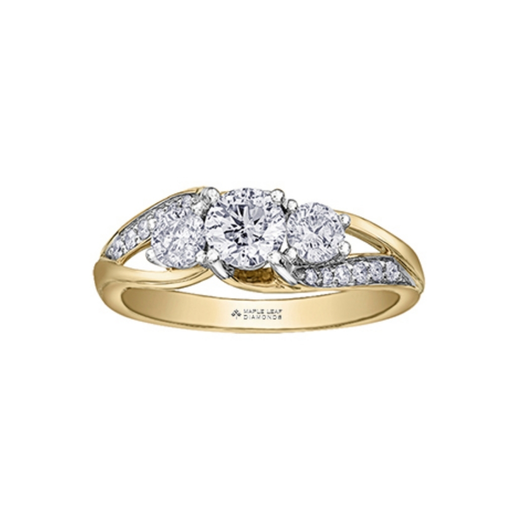Bague or jaune 14 carats, 100 points de diamant canadien total, IMP2/H, certificat - 3911-100 - Corona