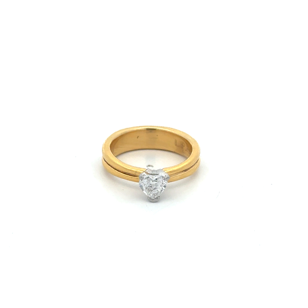 Bague coeur, or jaune 18 carats, platine, diamant de 70 points