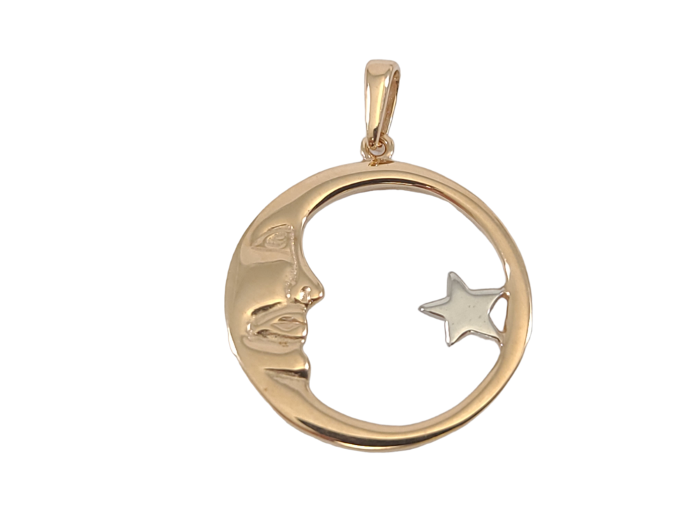 Pendentif lune et étoile, or 2 tons (rose/blanc) 10 carats - PDC01-45062T - Exclusivités