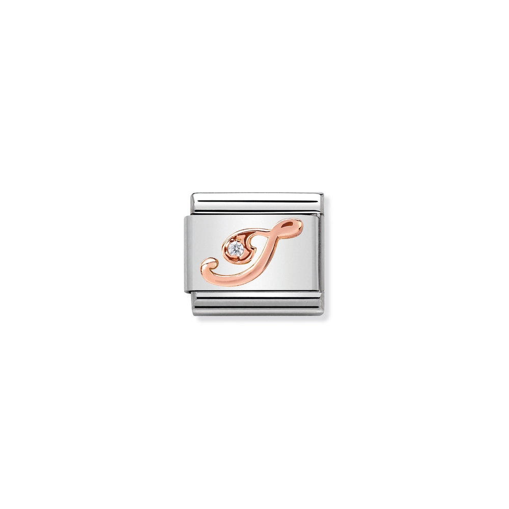 Maille classique lettre I, acier inoxydable, or rose 9k, zircon incolore - 43031009 - NOMINATION