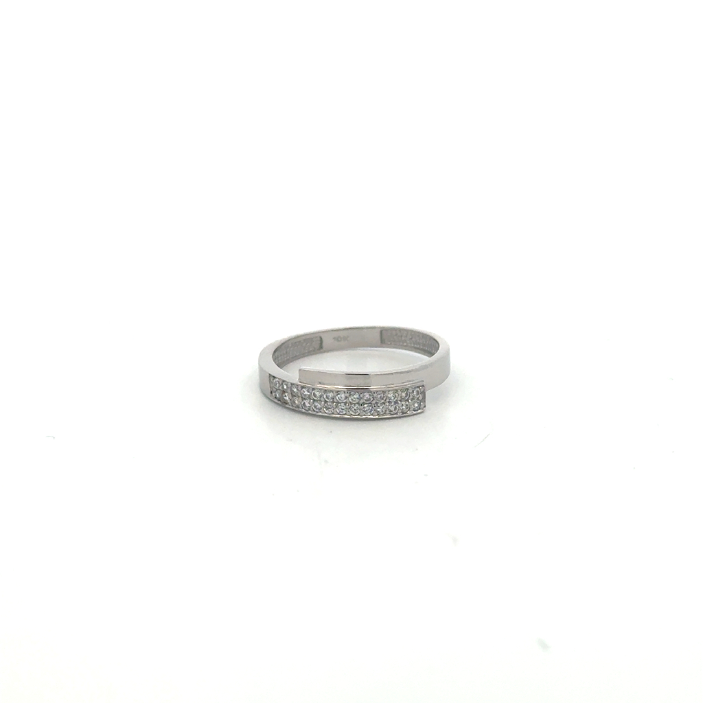 Bague or blanc 10 carats, zircons incolores