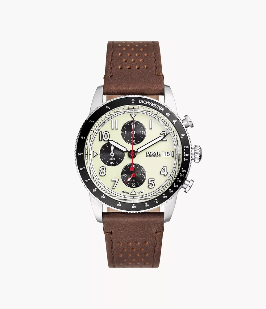 Montre chronographe, cuir brun, acier inoxydable - FS6042 - Fossil