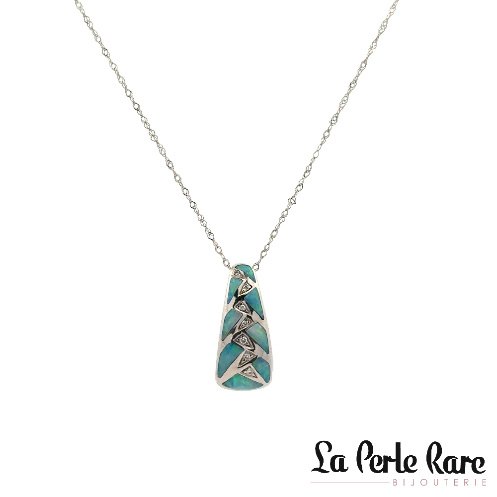 Pendentif or blanc 14 carats, opale triplet, 4 points de diamant total - 22563019 - Exclusivités