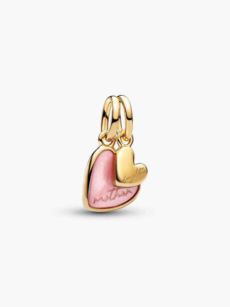 Bille séparable mère et fille, métal unique plaqué d'or 14 carats, nacre en biorésine rose