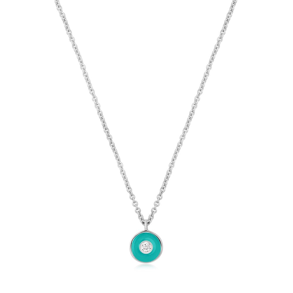 Collier argent, disque turquoise cz Collier argent, disque turquoise cz