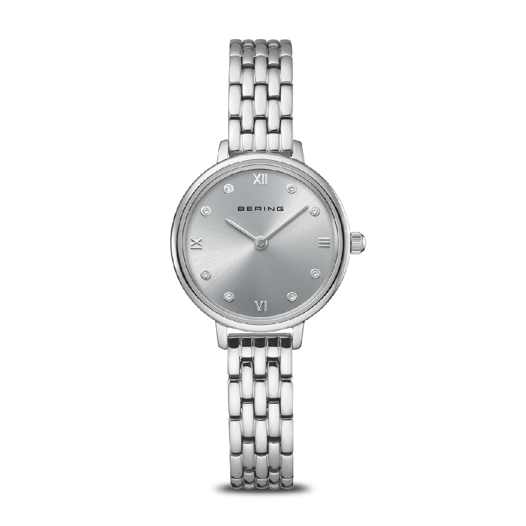 Montre acier inoxydable, zircons incolores