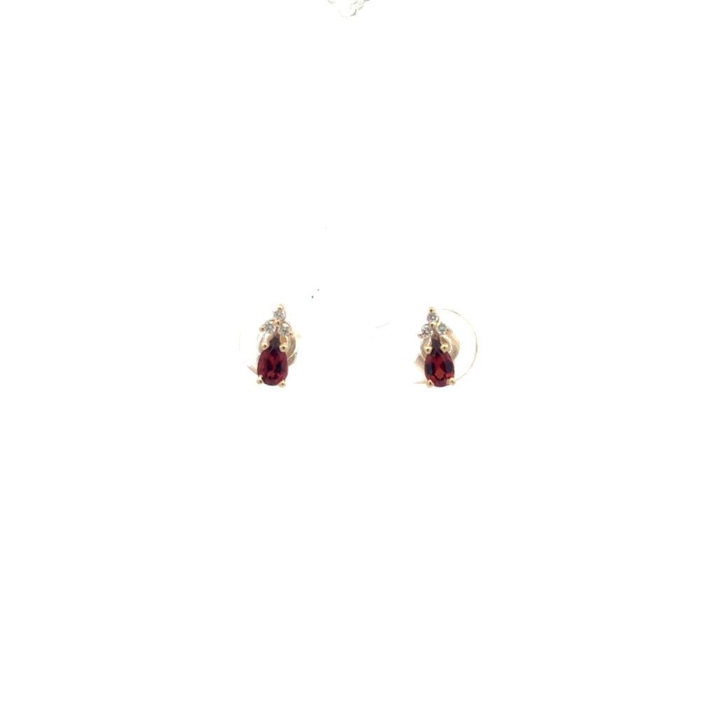 Boucles d'oreilles fixes or jaune 14 carats, grenats, 6 points de diamant de laboratoire total