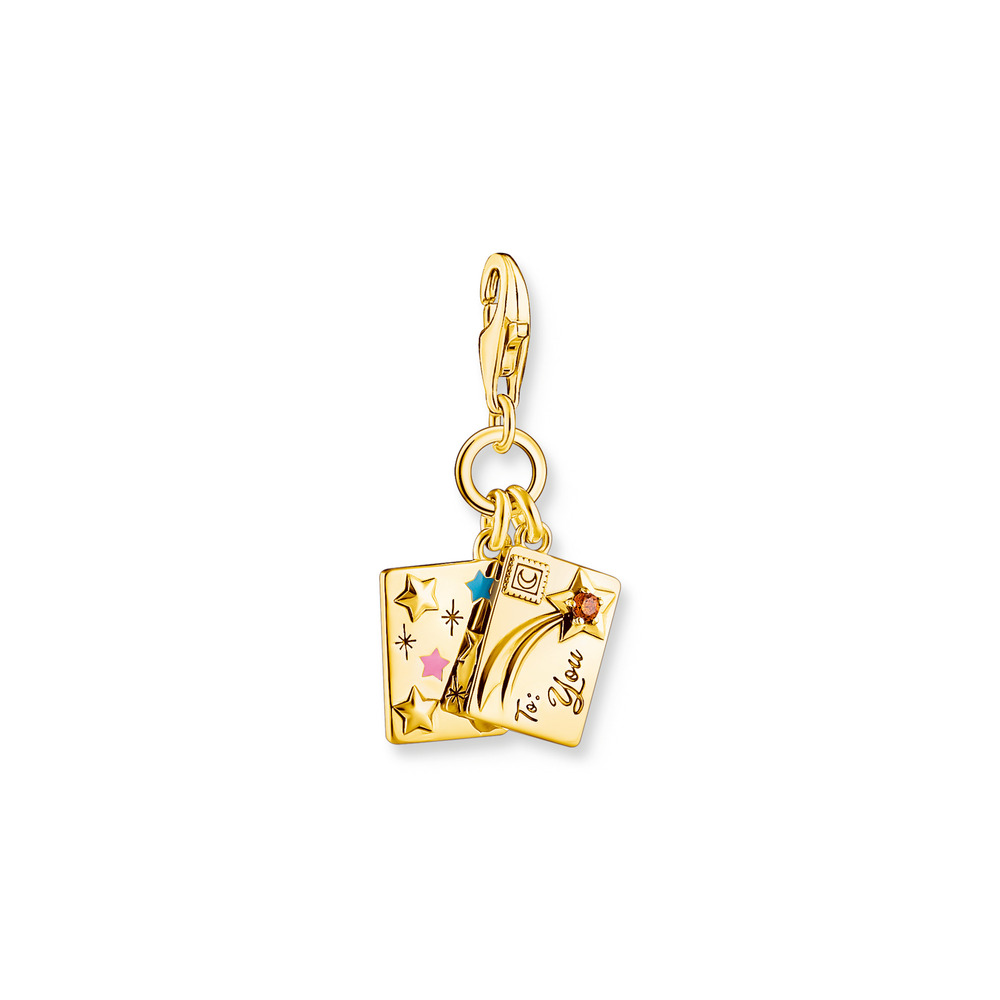 Charm enveloppe, argent doré, émail rose/bleu, zircon orange - 2065-414-7 - Thomas Sabo