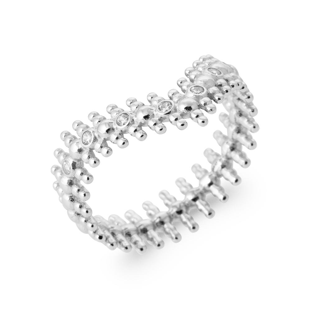 Bague chevron, argent, zircons incolores - CAPUCINE-ARGENT-56 - Mamari