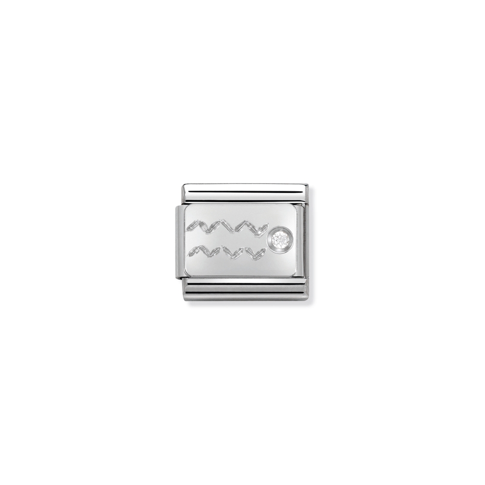 Maille classique zodiaque Verseau, acier inoxydable, argent, zircon incolore - 33030211 - NOMINATION
