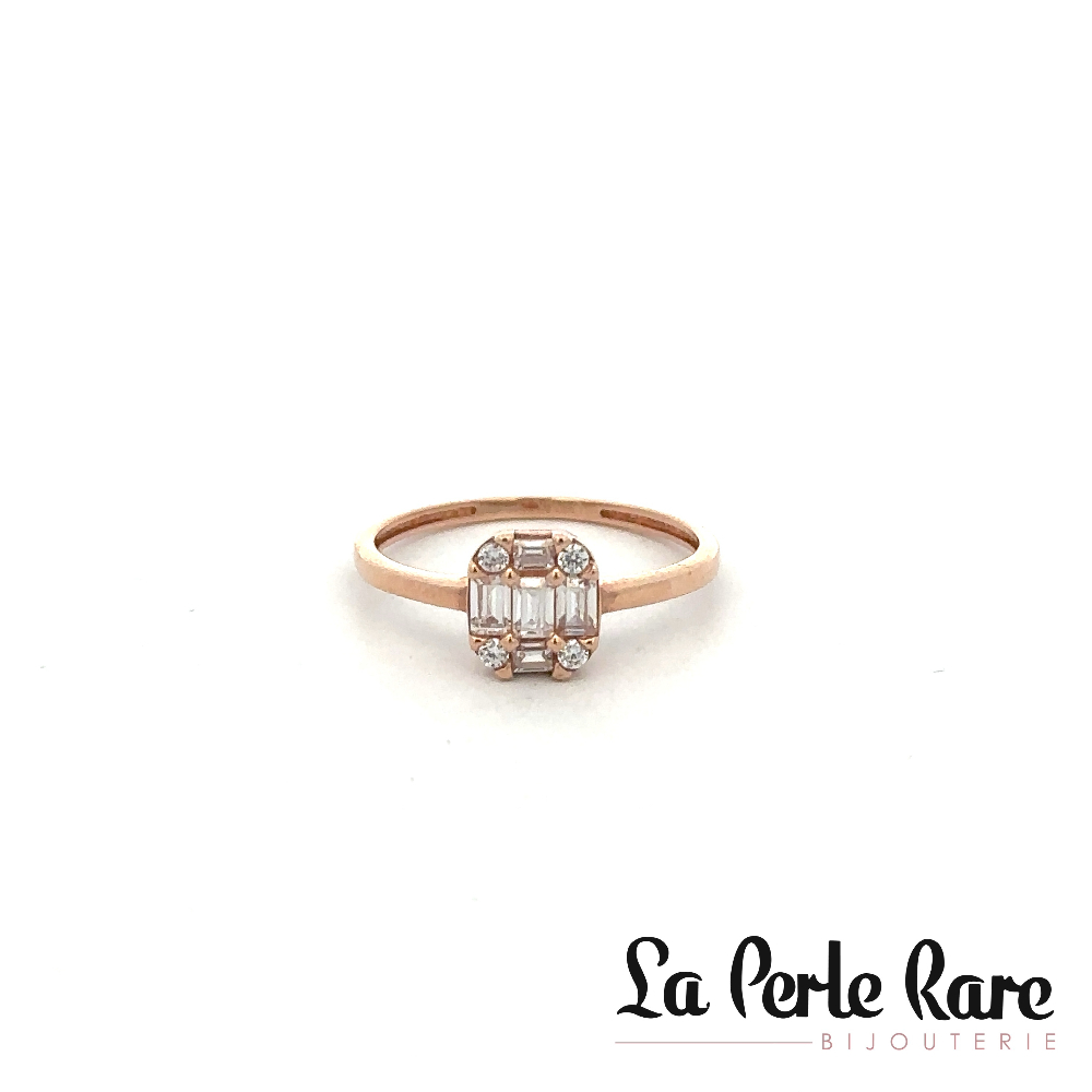 Bague or rose 10 carats, zircons incolores - RDC01-4393R - Exclusivités