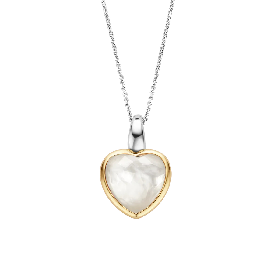 Pendentif coeur, argent 2 tons (blanc/jaune), cristal nacré - 6807MW - Ti Sento