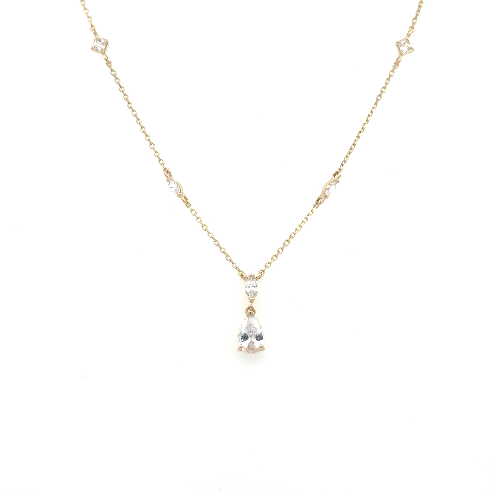 Collier or jaune 10 carats, zircons incolores