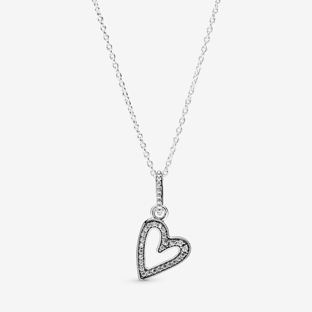 Pendentif coeur scintillant dessiné à la main, cz incolores