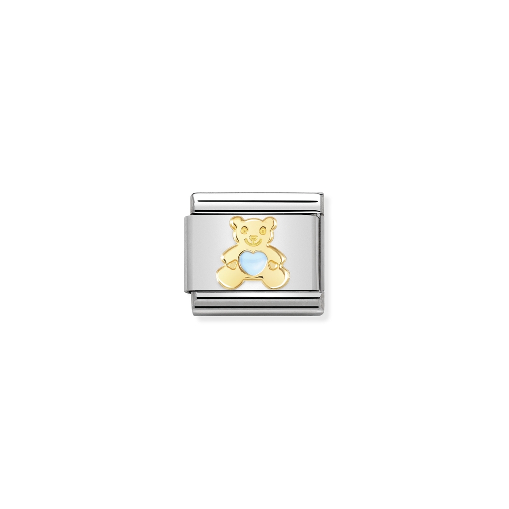 Maille classique ourson coeur, acier inoxydable, finition or jaune 18 carats, émail bleu - 03027265 - NOMINATION