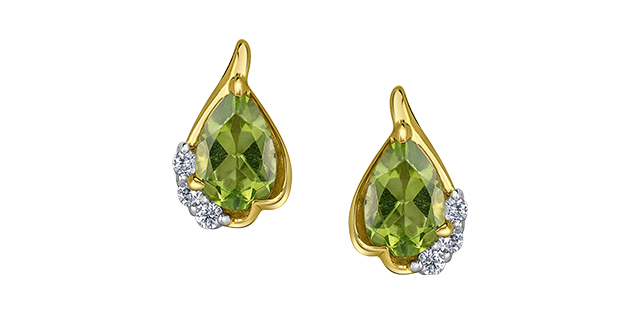 Boucles d'oreilles fixes or jaune 10 carats, péridots, 6 points de diamant total - DD8274YPER - Corona