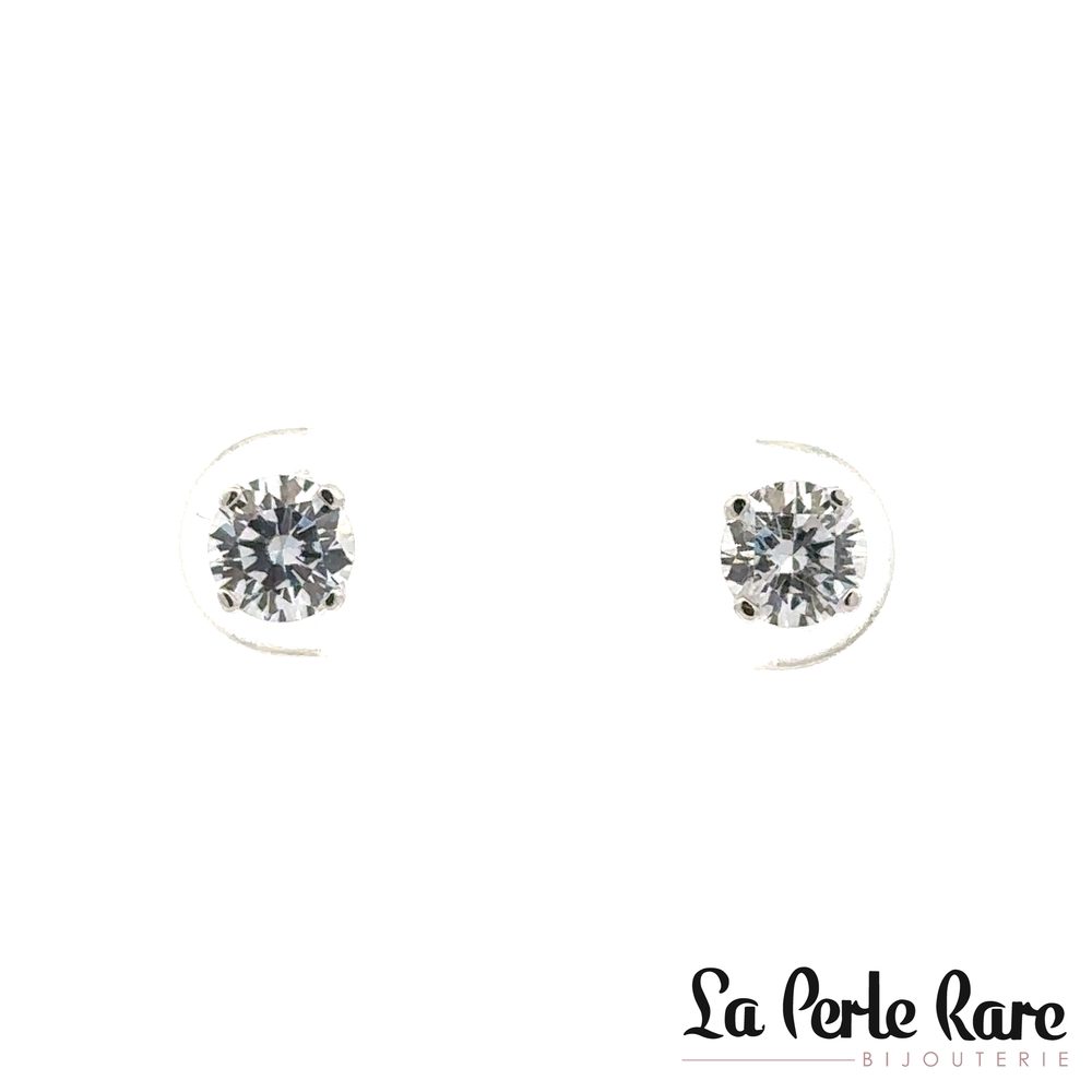 Boucles d'oreilles fixes or blanc 10 carats, zircons incolores, 5 millimètres - 10369-5B - Exclusivités