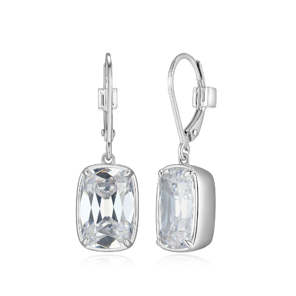 Boucles d'oreilles pendantes Serenelle, argent rhodié, zircons incolores