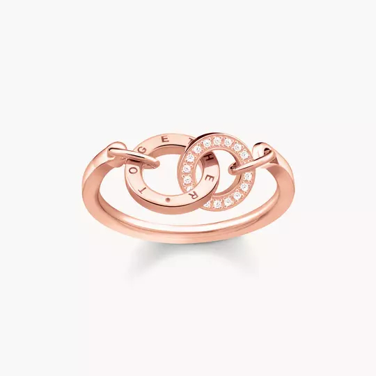 Bague argent finition or rose 18 carats, zircons incolores