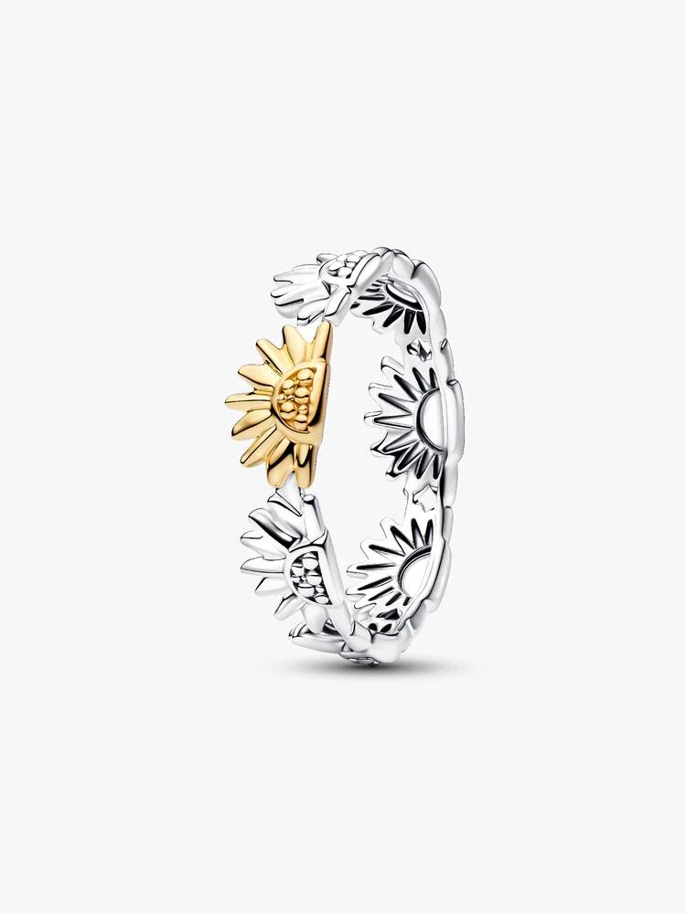 Bague tournesol, argent, métal unique plaqué d'or 14 carats
