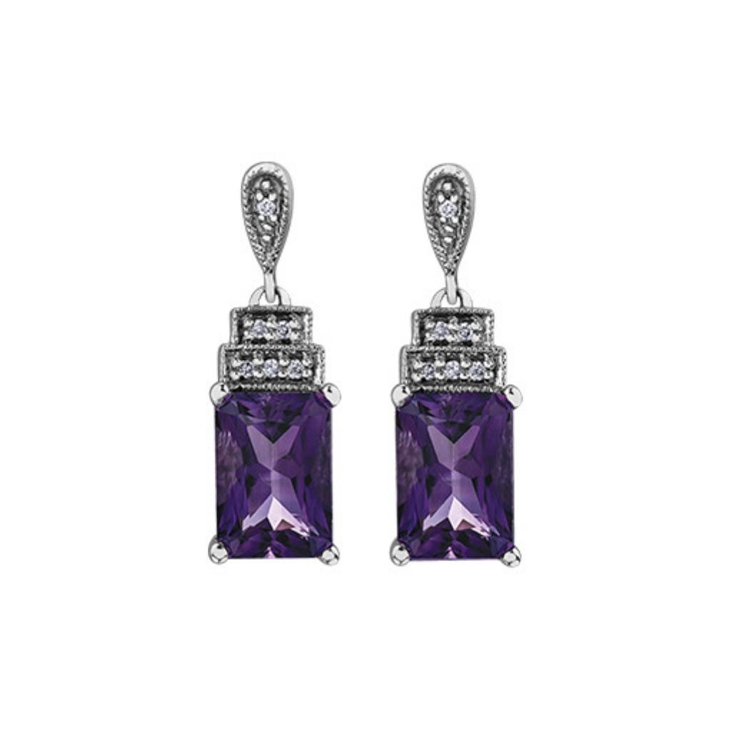Boucles d’oreilles pendantes en or blanc avec améthystes et diamants - DD3106 - Corona