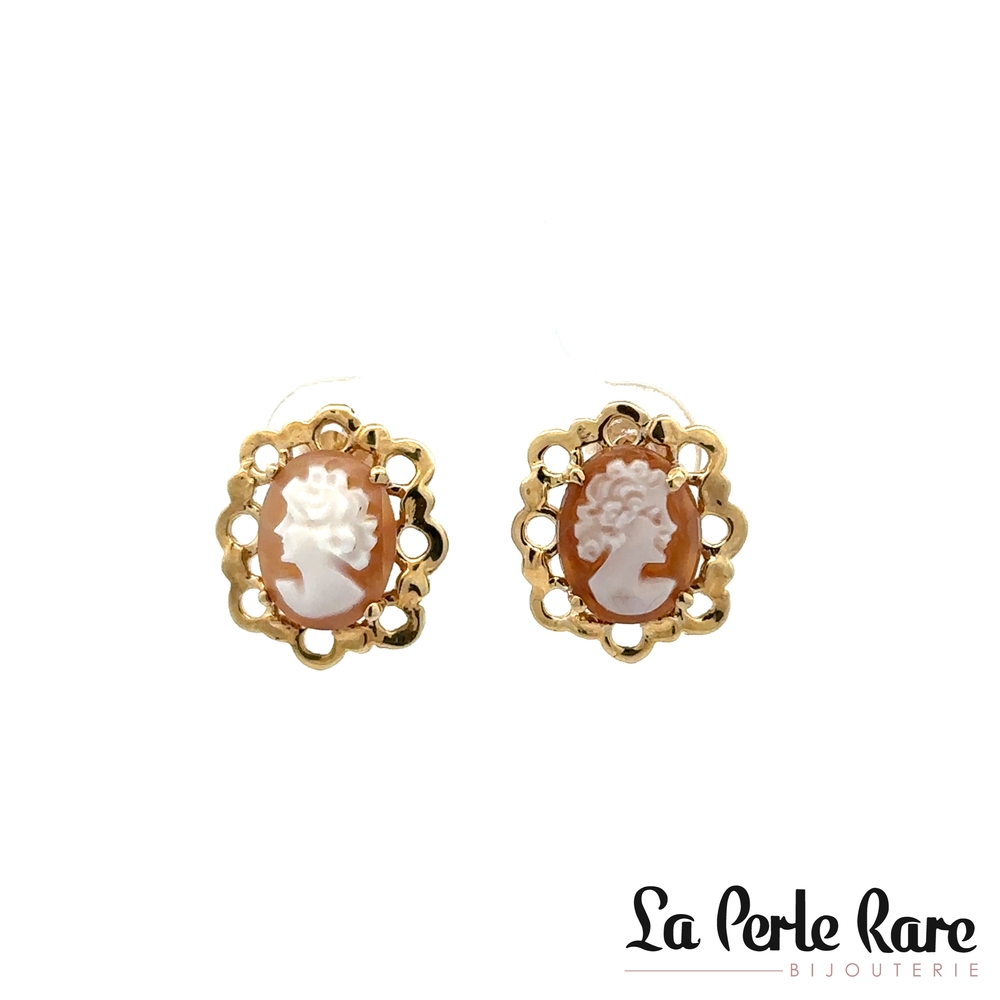 Boucles d'oreilles fixes camées, or jaune 10 carats - LPR-2666 - Exclusivités