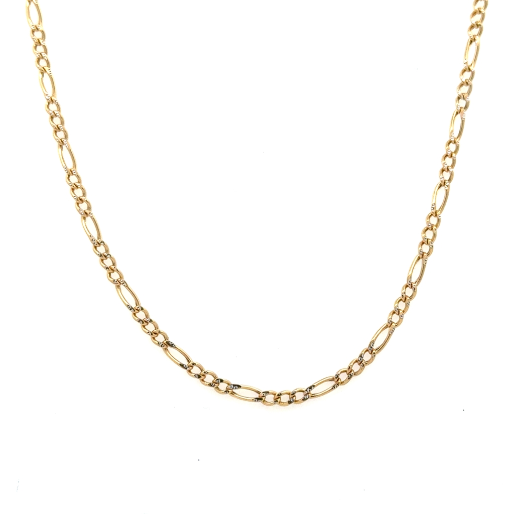 Chaîne figaro, or 2 tons (jaune et blanc) 10 carats